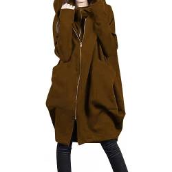 Kapuzenjacke Damen Lang Oversize Sweatjacke Mit Kapuze Baumwolle Rollkragen Herbst Winter Winddicht Warm Mantel Mit ReißVerschluss Outdoor Leichte Sportjacke Mit Taschen Windjacke Kapuzenpullover von BOTCAM