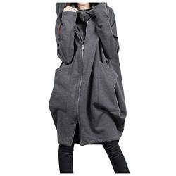 Kapuzenjacke Damen Lang Oversize Sweatjacke Mit Kapuze Baumwolle Rollkragen Herbst Winter Winddicht Warm Mantel Mit ReißVerschluss Outdoor Leichte Sportjacke Mit Taschen Windjacke Kapuzenpullover von BOTCAM