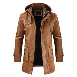 Ledermantel Herren，Winter Parka Mit Fell-Imitat Jacke Mantel Echtleder KöNigs Mantel Mit Kunstpelz Und Fellkragen Fleecejacke Windbreaker Warm Wintermantel Lang Slim Fit Herrenmantel Trenchcoat von BOTCAM