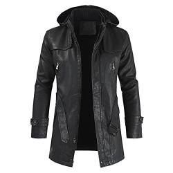 Ledermantel Herren，Winter Parka Mit Fell-Imitat Jacke Mantel Echtleder KöNigs Mantel Mit Kunstpelz Und Fellkragen Fleecejacke Windbreaker Warm Wintermantel Lang Slim Fit Herrenmantel Trenchcoat von BOTCAM