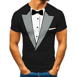 Lustig T-Shirt für Herren Gefälschte Zwei Smoking Krawatte Tuxedo Anzug Aufdruck Funshirt Sommer Klassisch Crew Neck Kurzarm Shirt Tee Slim Fit Muskelshirt Laufsport Trainingsshirt von BOTCAM