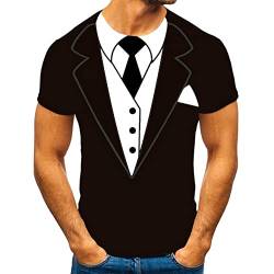 Lustig T-Shirt für Herren Gefälschte Zwei Smoking Krawatte Tuxedo Anzug Aufdruck Funshirt Sommer Klassisch Crew Neck Kurzarm Shirt Tee Slim Fit Muskelshirt Laufsport Trainingsshirt von BOTCAM