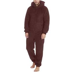 Männer Kunstwolle Langarm Pyjama Lässig Einfarbig Reißverschluss Lose Mit Kapuze Overall Pyjama Lässig Winter Warm Rompe 1 Stück Anzug Fleece Auf Nachtwäsche Jumpsuit Sommer Kinder (Brown, XL) von BOTCAM