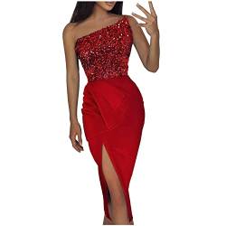 One Shoulder Kleid Damen Paillettenkleid Enge Lange Kleider Mit Schlitz Frauen Schulterfrei Hohe Taille Bodycon Midikleid Glitzerkleid Damen Partykleid Silvesterkleid Für Damen Ballkleid Mädchen von BOTCAM