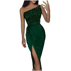 One Shoulder Kleid Damen Paillettenkleid Enge Lange Kleider Mit Schlitz Frauen Schulterfrei Hohe Taille Bodycon Midikleid Glitzerkleid Damen Partykleid Silvesterkleid Für Damen Ballkleid Mädchen von BOTCAM