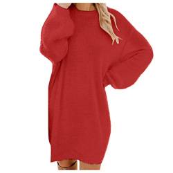 Pulloverkleid Damen Lang Elegant Oversize Frauen Einfarbig Rundhals Langarm Herbst Winter Warm Strickkleider Für Damen Knielang Lose Freizeitkleid GroßE GrößE Blusenkleid Winterkleid Sweatshirt von BOTCAM