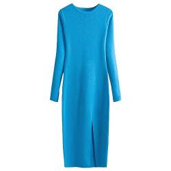 Pulloverkleid Damen - Langarmkleid - Rundhals Kleider - Sexy Kleid mit Schlitz - Lang Knitted Dress - Herbstkleid Winterkleid - Strickkleider - Slim Fit Freizeitkleid - Stretchy Figurbetontes Kleid von BOTCAM