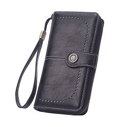 Retro Einfache Lange Brieftasche Multifunktion Große Kapazität Brieftasche Handtasche Damen Geldbörsen Groß Totenkopf (Black, One Size) von BOTCAM
