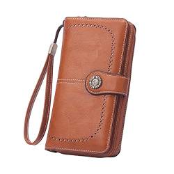 Retro Einfache Lange Brieftasche Multifunktion Große Kapazität Brieftasche Handtasche Damen Geldbörsen Groß Totenkopf (Brown, One Size) von BOTCAM