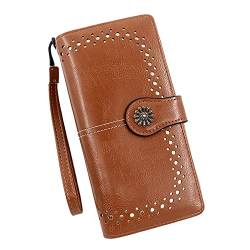 Retro Einfache Lange Brieftasche Multifunktion Große Kapazität Brieftasche Handtasche Kleine Geldbörsen Damen (Brown, One Size) von BOTCAM