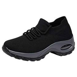 Sneaker Damen, Weich Slip on Walkingschuhe Joggingschuhe Bequeme Dehnbar Laufschuhe Comfort Outdoorschuhe Flache Schuhe Slip on Schnürer Arbeitsschuhe Abrollschuhe Schlupfschuhe (Black, 39) von BOTCAM