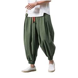 Sommerhose Herren Baggy Haremshose Japanisch Einfarbige Freizeithose aus Baumwolle und Leinen Loose Casual Heimhose Lang Leichte Atmungsaktiv Pluderhose Übergroße, M-3XL… von BOTCAM