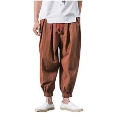 Sommerhose Herren Baggy Haremshose Japanisch Einfarbige Freizeithose aus Baumwolle und Leinen Loose Casual Heimhose Lang Leichte Atmungsaktiv Pluderhose Übergroße, M-3XL… von BOTCAM