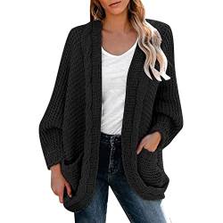 Strickjacke Damen Grobstrick Oversize - Cardigan Elegant Herbst Winter Strickmantel Open Front Sweater Grobstrickjacke Strickpullover Casual Bequem Strickcardigan Mädchen Outerwear Mit Tasche von BOTCAM