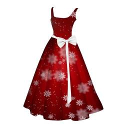 Weihnachtskleid Damen Ärmellos Schneeflocken Muster Festkleid A-Line Kleider mit Gürtel Sexykleid Christmas Swing Kleider Partykleid Vintage Elegante Tunikakleid Winterkleid Cocktailkleid von BOTCAM