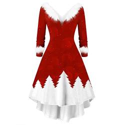 Weihnachtskleid Weihnachten Party Kleider Damen Weihnachtsmann Kostüm Samt Kleid Miss Santa Claus Kostüm Langarm Weihnachtskleider Weihnachtsfrau Midi Kleid Tunika Warm Kleider A-Line Kleid von BOTCAM