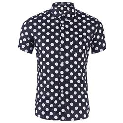 BOTOWI Herren-Baumwoll-Hawaii-Hemd Button-Down-Kurzarmhemd mit Punkten, Strandhemden, Urlaubshemden, Tropenhemden, Relaxed-Fit,Schwarz,M von BOTOWI