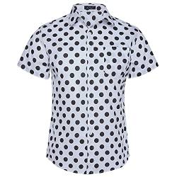 BOTOWI Herren-Baumwoll-Hawaii-Hemd Button-Down-Kurzarmhemd mit Punkten, Strandhemden, Urlaubshemden, Tropenhemden, Relaxed-Fit,Weiß,XXL von BOTOWI