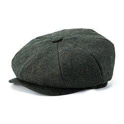 BOTVELA Herren 8 Stück Wollmischung Newsboy Flache Kappe Fischgrätenmuster Tweed Hut, grün, 7 3/8 von BOTVELA