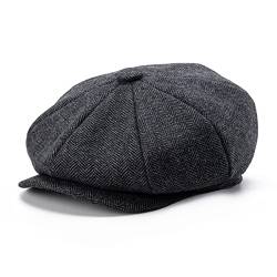 BOTVELA Herren 8 Stück Wollmischung Newsboy Flat Cap Fischgrätenmuster Tweed Hut, schwarz, 57 EU von BOTVELA