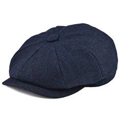 BOTVELA Herren 8 Stück Wollmischung Newsboy Flat Cap Fischgrätenmuster in klassischen 5 Farben Gr. Large, navy von BOTVELA