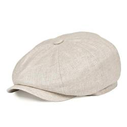 BOTVELA Herren Leinen Newsboy Cap Fischgrätenmuster Atmungsaktiv Sommerhut, Fischgräte Beige, 7 / 7 1/8 von BOTVELA