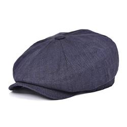 BOTVELA Herren Leinen Newsboy Cap Fischgrätenmuster Atmungsaktiv Sommerhut, Fischgrätenmuster, Marineblau, 7 / 7 1/8 von BOTVELA