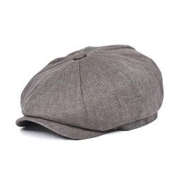 BOTVELA Herren Leinen Newsboy Cap Fischgrätenmuster Atmungsaktiv Sommerhut - Grau - 7 / 7 1/8 von BOTVELA