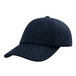 BOTVELA Wolle Baseball Cap für Herren Verstellbare Unstrukturierte Tweed Mütze, Fischgrätenmuster, Marineblau, Einheitsgröße von BOTVELA