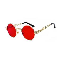 BOUACOUA Steampunk Retro Round Sunglasses Men Women Sonnenbrille Herren mit Metallrahmen von BOUACOUA