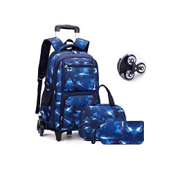 BOUACOUA Trolley Rucksäcke Jungen Schultaschen, Grundschule Trolley Rucksack mit Lunch Tasche Federmäppchen 3-teiliges Schultaschen-Sets für Kinder (Galaxy Blau) von BOUACOUA