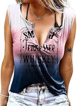 Damen Tank Top Sommer Smooth As Tennessee Whiskey Shirt Ärmellose Basic T Shirt Sexy V-Ausschnitt Weste Tunika Blusentop(L, Rosa+Blau) von BOUTIKOME