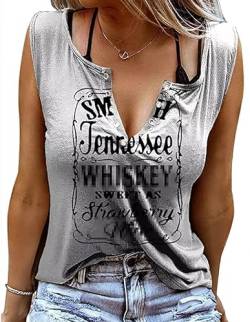 Damen Tank Top Sommer Smooth As Tennessee Whiskey Shirt Ärmellose Basic T Shirt Sexy V-Ausschnitt Weste Tunika Blusentop(M, Grau) von BOUTIKOME