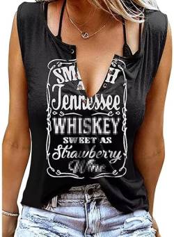 Damen Tank Top Sommer Smooth As Tennessee Whiskey Shirt Ärmellose Basic T Shirt Sexy V-Ausschnitt Weste Tunika Blusentop(M, Schwarz) von BOUTIKOME