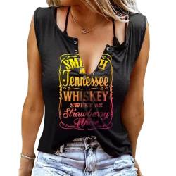 Damen Tank Top Sommer Smooth As Tennessee Whiskey Shirt Ärmellose Basic T Shirt Sexy V-Ausschnitt Weste Tunika Blusentop(M, Schwarz-2) von BOUTIKOME