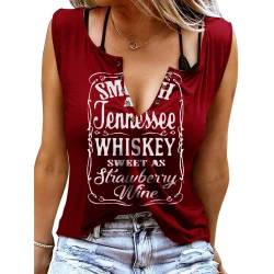 Damen Tank Top Sommer Smooth As Tennessee Whiskey Shirt Ärmellose Basic T Shirt Sexy V-Ausschnitt Weste Tunika Blusentop(M, Weinrot) von BOUTIKOME