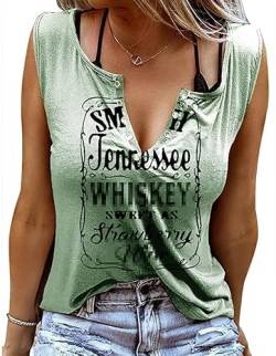 Damen Tank Top Sommer Smooth As Tennessee Whiskey Shirt Ärmellose Basic T Shirt Sexy V-Ausschnitt Weste Tunika Blusentop (L, Grün) von BOUTIKOME