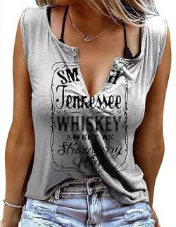 Damen Tank Top Sommer Smooth As Tennessee Whiskey Shirt Ärmellose Basic T Shirt Sexy V-Ausschnitt Weste Tunika Blusentop (S, Grau) von BOUTIKOME