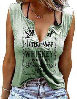 Damen Tank Top Sommer Smooth As Tennessee Whiskey Shirt Ärmellose Basic T Shirt Sexy V-Ausschnitt Weste Tunika Blusentop (S, Grün) von BOUTIKOME