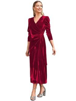 BOUTIKS Damen Abendkleider, Samt V-Ausschnitt Langarm Elegant Bodycon Maxi Partykleider von BOUTIKS