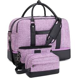 BOVIP Weekender Tasche mit Schuhfach, Übernachtungstasche, Canvas, Reisetasche, Handgepäcktasche für Damen und Herren, 3-teiliges Set, Violettes, schwarzes Set von BOVIP