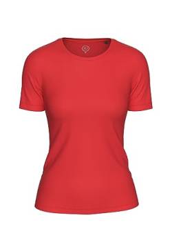BOVIVA 10100 Damen Basic Rundhals (Round-Neck) Kurzarm T-Shirt/Jersey Tshirt Oberteile, Basics und Shirts aus Baumwolle einfarbig für den Sommer Venus Bright red,46 von BOVIVA