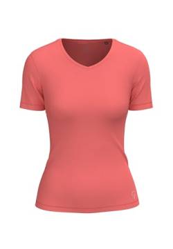BOVIVA 20100 Damen Basic V-Ausschnitt V Ausschnitt Neck Kurzarm T-Shirt/Jersey Tshirt Oberteile, Basics und Shirts aus Baumwolle einfarbig für den Sommer Venus Peach,42 von BOVIVA
