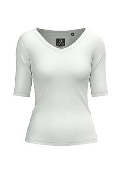BOVIVA 23102 Premium Damen Basic V-Ausschnitt V Ausschnitt Neck Kurzarm T-Shirt (Tshirt) /Jersey Oberteile, Basics und Shirts aus Baumwolle in Unifarben Premium White,40 von BOVIVA