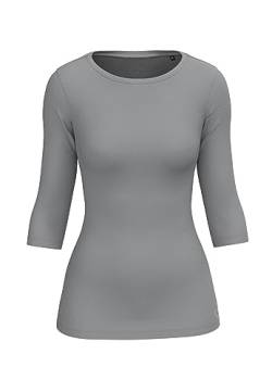 BOVIVA 30200 Damen Basic Boat Neck Uboot U Boot Ausschnitt Boatneck 3/4 arm dreiviertelarm T-Shirt Oberteile Shirts aus Baumwolle einfarbig Sommer Venus Silver Cloud,38 von BOVIVA