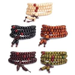BOWTONG Chinesischer Stil, kleines Blatt, rotes Sandelholz, buddhistische Perlen, mehrschichtige Handschnur, Perlen, Herren-Armband, Halskette, Damen, Rosenkranz, Lack von BOWTONG