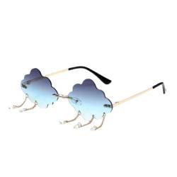 BOWTONG Randlose Wolkenförmige Sonnenbrille, Quaste, Wolkenförmige Sonnenbrille, Quaste, niedliche Brille, Vintage, Mode, Wolke, grau von BOWTONG