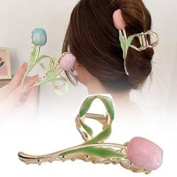 Elegante Tulpenblumen-Haarspange, schöne Tulpenblume, Metallclip, Haarklammer, Accessoires, Haarspange, Haarnadel, modisch, Mädchen, lang von BOWTONG