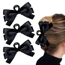 3stk Schleifen Haarspangen, Groß Schwarz Schleifen Clips Seidige Satin-Schleifenbackenklammern Elegante Schleifenklammern Haarspangen für Frauen und Mädchen Dickes Dünnes Haar von BOXOB