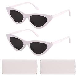 BOXOB 2 Stück Katzenaugen Sonnenbrillen für Damen, Trendige Vintage Sonnenbrillen für Damen Retro Sonnenbrillen Set für Party Täglicher Gebrauch mit 2 Stück Sonnenbrillentaschen (Weiß) von BOXOB